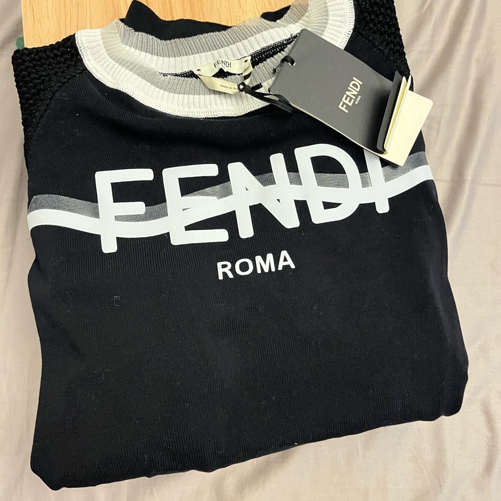 Fendi Black and Gray Crewneck Sweater for Men